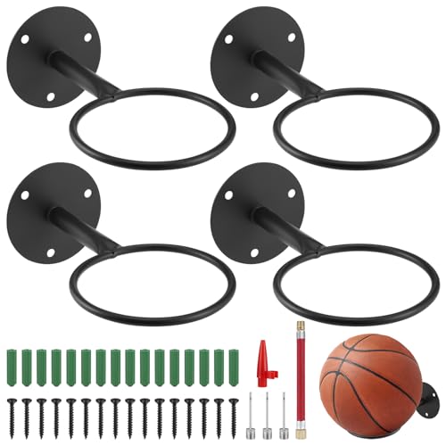 2 Stück Ballhalterung Wand, Robust Wandmontiert Ballständer, Ball Wandhalterung Wand Dekor, Ballhalter, Ball Halterung mit Schrauben und Aufblasvorrichtung für Basketball Fußball Volleyball (Schwarz) von Fentar