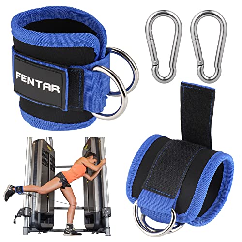 2 Stück Fußschlaufen Kabelzug mit D-Ringen Fußmanschetten und Karabiners, Fußschlaufen für Fitness Training, Fußmanschetten kabelzug, Gesäßmuskeln und Beintraining (Blau) von Fentar