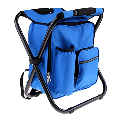 Faltbarer Rucksack Stuhl Portable Camping Hocker mit Kühltasche, Blau von Fenteer