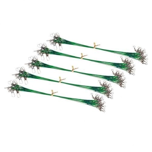 Fenteer 2 X 50 Stück Angeldrahtvorfächer mit Nylonbeschichtung, Anti Und Wirbel Und Druckknöpfe, Grün 30cm, 3 STK von Fenteer