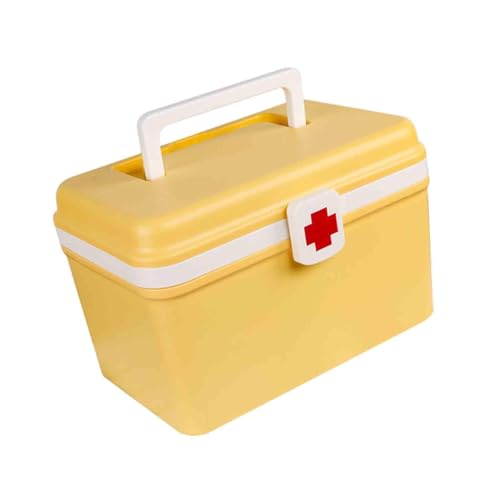 Fenteer Medizinischer Erste-Hilfe-Kasten, Erste-Hilfe-Koffer mit Griff, doppellagiger Aufbewahrungsorganisator für Kosmetik, Arbeitsplatz, Camping, Wandern, gelb groß von Fenteer