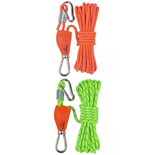 Fenteer Pulley Ratchet Rope Hanger Camping Reflektierendes Windseil, Orange-Grün von Fenteer