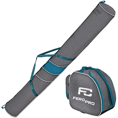 Ferocity Premium SET Skitasche und Skischuhtasche für 1 Paar Ski-Stöcke-Schuhe-Helm Len Türkis [053] von Ferocity