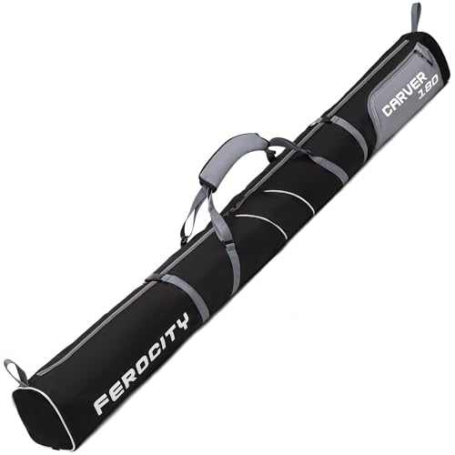 Ferocity Skitasche Skisack für 1 Paar Ski 180 cm Lang Schi Aufbewahrung für Skier Skitransporttasche in den Farben Grau und Schwarz [053] von Ferocity