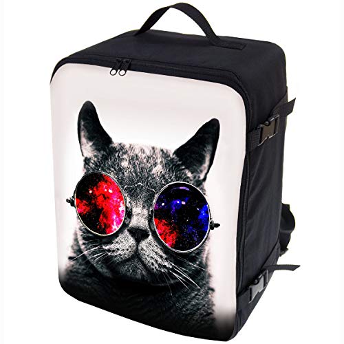 Handgepäck für Ryanair Multifunktions Rucksack gepolstert Flugzeugtasche Handtasche Reisetasche gepolstert Koffer für Flugzeug Größe 40x25x20cm Galaxy Cat Sonnenbrille [102] von Ferocity