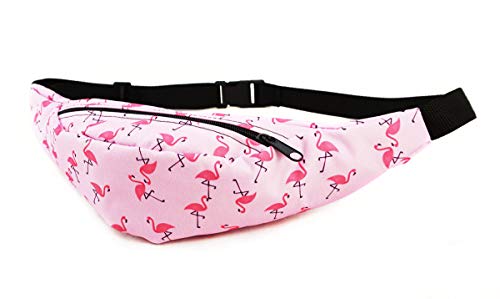 Modische Gürteltasche Sporttasche Bauchtasche mit Reissverschluss Hüfttasche verschiedenen Mustern Rosa Flamingo [021] von Ferocity