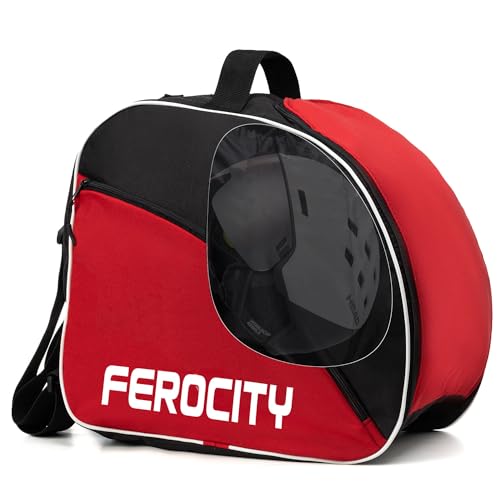 Premium Skischuhtasche Helmtasche Skistiefeltasche Mit Kordelzug und Seitentasche 41 x 29 x 35 cm in den Farben Rot Schwarz [054] von Ferocity