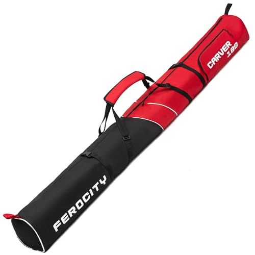 Skitasche Skisack für 1 Paar Ski 180 cm Lang Schi Aufbewahrung für Skier Skitransporttasche in den Farben Rot und Schwarz [053] von Ferocity