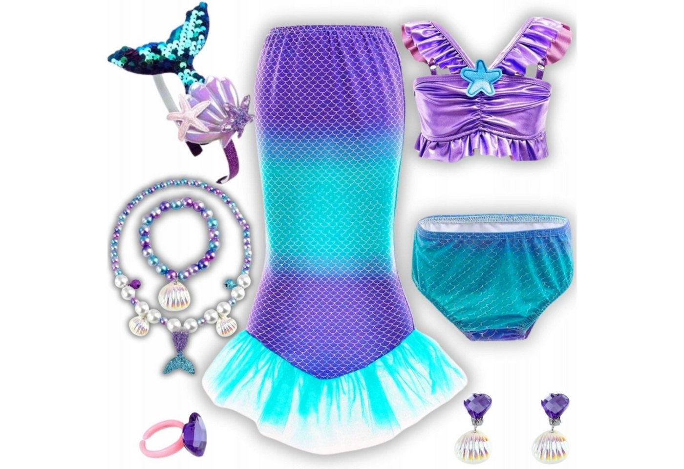 Festivalartikel Badeanzug 8-teiliges Meerjungfrauen Bikini Set für Mädchen Violett von Festivalartikel