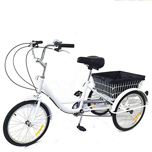 Fetcoi 20 Zoll Dreirad Tricycle für Erwachsene mit Korb 8-Gang 3-Rad, Schaltung Schaltung Tricycle mit Einkaufskorb,Fahrrad Dreirad für Outdoor Sports und City Urban, kohlenstoffhaltigem Stahl, Weiß von Fetcoi