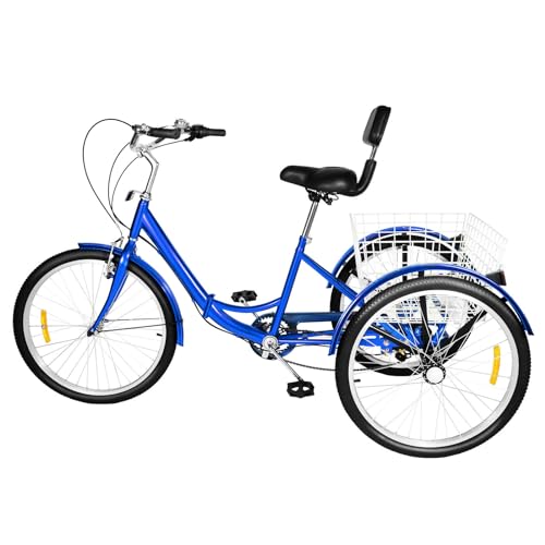 Fetcoi 24-Zoll-Dreirad für Erwachsene, faltbares Dreirad, Dreirad für ältere Menschen, 3 Räder, 7 Gänge, mit Einkaufskorb und Rückenlehne, geeignet zum Radfahren Outdoor-Shopping von Fetcoi