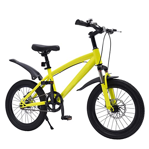 Fetcoi Kinderfahrrad 18 Zoll Jungen Mädchen Kinderfahrräder 18 Zoll Fahrrad mit Taschenlampe & Reifenpumpe, für Kinder ab 1.25-1.4m Höhe, Einstellbare Sitz | EU Stock (Gelb) von Fetcoi