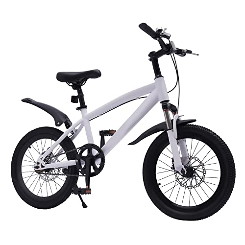Fetcoi Kinderfahrrad 18 Zoll Jungen Mädchen Kinderfahrräder 18 Zoll Fahrrad mit Taschenlampe & Reifenpumpe, für Kinder ab 1.25-1.4m Höhe, Einstellbare Sitz | EU Stock (Weiß) von Fetcoi