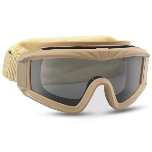 Feyachi Airsoft-Brille Taktische Militär Schutzbrille mit 3 austauschbaren Gläsern UV400-Schutz Schießbrille Anti-Fog-Brille Outdoor Sport Jagd Radfahren Paintball (Bräunen) von Feyachi