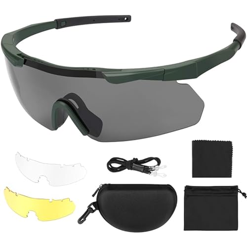 Feyachi Schutzbrille mit 3 Austauschbaren Beschlagfrei & Kratzfest Gläsern, Schießbrille für Sportschützen und rutschfesten Bügeln, UV-400-Schutz von Feyachi