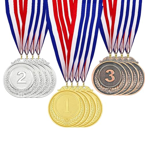 Fhioevt 12 Stück Medaillen für Kinder Gewinner Medaillen Gold Silber Bronze Medaille Metall mit Band Sport 1., 2., 3. Platz Siegermedaillen für Party Spiele Sports Wettbewerbe Auszeichnungen von Fhioevt