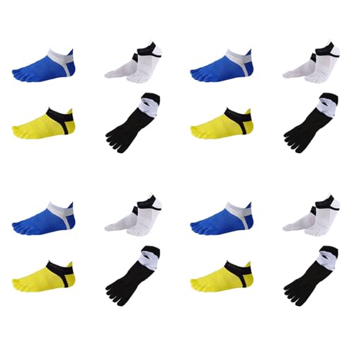 Ficher 16 Paar Zehensocken No Show Five Finger Socks Athletic-Laufsocken Aus Baumwolle für Herren Weiß + Gelb + Blau + Schwarz von Ficher