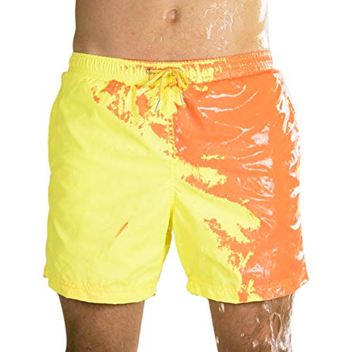 Ficher Farbwechselnde Strandshorts Schnell Trocknender Badeanzug für Herren Strandshorts Schwimmen Surfboard Shorts Gelb Bis Orange S. von Ficher
