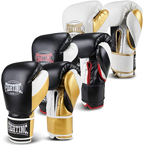 Fightinc. Boxhandschuhe Legacy - 8 10 12 14 16 Oz für Boxen Kickboxen Muay Thai MMA Kampfsport schwarz weiß rot Gold UVM (schwarz/Gold (002), 12 Oz) von Fightinc.