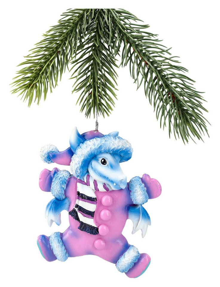 Figuren Shop GmbH Christbaumschmuck Weihnachtsbaumschmuck - Drache in Schneeanzug - Fantasy Weihnachtsdeko (1-tlg) von Figuren Shop GmbH