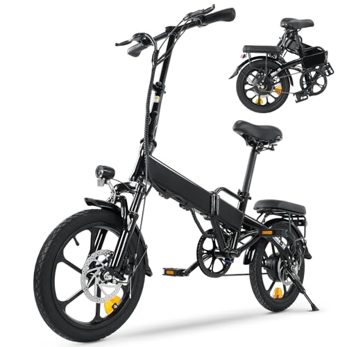 Finbike E-Bike Klappbar 2,6H Voll Aufgeladen Max 25Km/h 70Km mit 3 Geschwindigkeitsmodi Doppelstoßdämpfer Doppelbremse,Reifen Elektrofahrräder Damen Herren für Pendeln(Schwarz, 16 Zoll) von Finbike