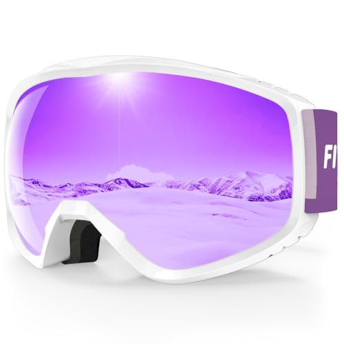 Findway Skibrille Erwachsene für Herren Damen, Snowboardbrille für Brillenträger, OTG UV-Schutz Kompatibler Helm Anti Fog Skibrillen, Lila Sphärisch Verspiegelt von Findway