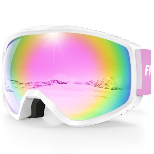 Findway Skibrille Erwachsene für Herren Damen, Snowboardbrille für Brillenträger, OTG UV-Schutz Kompatibler Helm Anti Fog Skibrillen, Rosa Sphärisch Verspiegelt von Findway