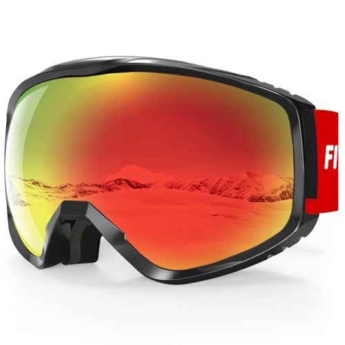 Findway Skibrille Erwachsene für Herren Damen, Snowboardbrille für Brillenträger, OTG UV-Schutz Kompatibler Helm Anti Fog Skibrillen, Rot Sphärisch Verspiegelt von Findway