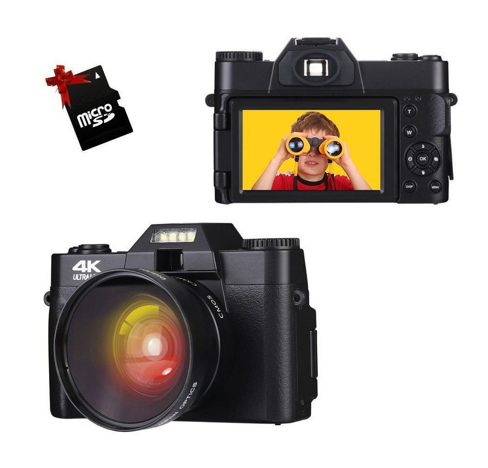 Fine Life Pro Digitalkamera 4K, 48MP Fotokamera mit 180° Flip 3.0" Bildschirm, Systemkamera (48 MP, WLAN (Wi-Fi), inkl. 16X Digitalzoom Kompaktkamera mit Weitwinkel Linse und Macro Linse, 64GBTF-Karte, Schwarz) von Fine Life Pro