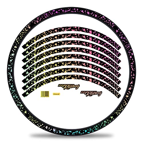 16-teiliges Set Felgenrandaufkleber Sticker für Fahrrad Felgen im Delta Design Komplett Set für 27" 29" für Rennrad Mountainbike MTB Laufrad RX028 (Hologramm Silber, Glanz) von Finest Folia