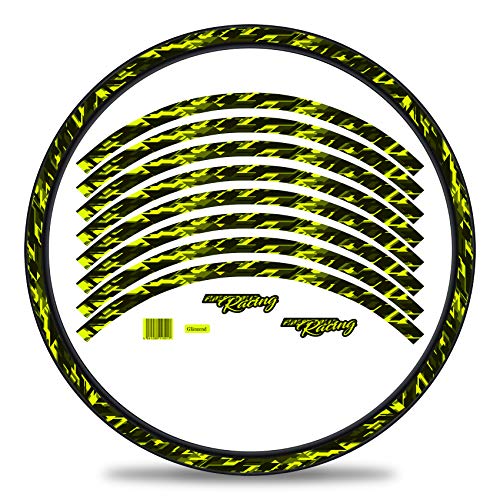 Finest Folia 16-teiliges Set Felgenrandaufkleber Sticker für Fahrrad Felgen im Future Design Komplett Set für 27" 29" für Rennrad Mountainbike MTB Laufrad RX026 (Neon Gelb, Glanz) von Finest Folia