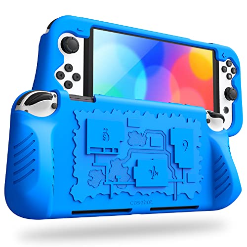 Fintie Hülle Kompatibel mit Nintendo Switch (OLED Modell) 2021 - aus weiche Silikon rutschfeste Stoßfeste Schutzhülle mit 3 Spielkarten-Halter, ergonomische Grip Design Griff Cover Case, Blau von Fintie