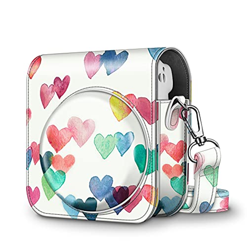 Fintie Tasche für Fujifilm Instax Mini 11 Sofortbildkamera - Premium Kunstleder Schutzhülle Reise Kameratasche Hülle Abdeckung mit abnehmbaren Riemen, Herzregen von Fintie