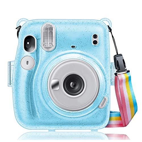 Fintie Tasche für Fujifilm Instax Mini 11 Sofortbildkamera - Transparent Hart PVC Schutzhülle Reise Kameratasche Hülle Abdeckung mit abnehmbaren Riemen, Schimmernd Blau von Fintie