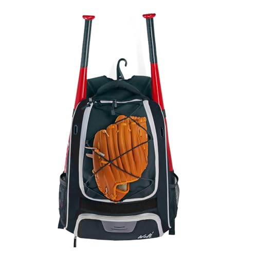 Fiorky Baseball-Rucksack, reflektierende Baseball-Tasche mit Zaunhaken und Schuhfach, Baseballschläger-Rucksack, großes Fassungsvermögen, mehrere Taschen for Tennis, Baseball (schwarz) von Fiorky