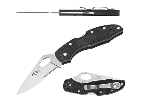 Firebird GANZO F759MS-BK Taschen-Klappmesser 440C-Stahlklinge mit Wellenschliff 75mm Anti-Rutsch-Griff mit Clip Camping Jagd Angeln Outdoor EDC-Messer 175 mm 67 g (Schwarz) von Firebird