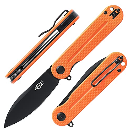 Firebird GANZO FH922PT-OR EDC Faltbares Taschenmesser, rasiermesserscharf, D2 Edelstahl, Schwarze Klinge, G10 Griff mit Clip, Outdoor (Orange) von Firebird