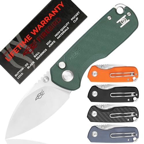 Firebird GANZO FH925-GB Taschen-Klappmesser Knopfverschluss D2-Stahlklinge G10 rutschfester Griff mit Clip Camping Outdoor Allzweckmesser (Grün) von Firebird