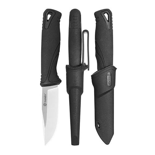 Ganzo G807-BK Feststehendes Messer, 9CR14 Edelstahlklinge, ergonomischer Anti-Rutsch-Griff, Camping, Jagd, Angeln, Outdoor, EDC-Messer mit Scheide (Schwarz) von Firebird