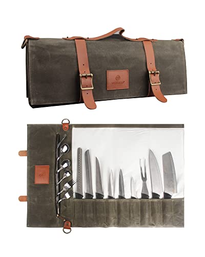 Wessleco Tasche für Küchenmesser, 10 Taschen, Messer Aufbewahrungstasche mit Griff und Schultergurt (Messer Nicht im Lieferumfang enthalten) von FIREDOG