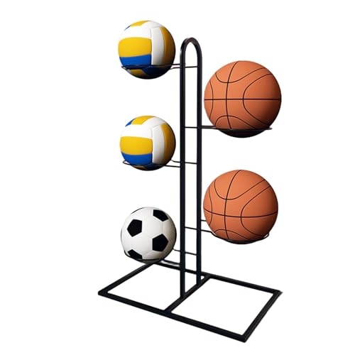 Firulab Vertikales Balllagerregal, Basketballhalter aus Metall, mehrschichtiger Ballpräsentationsständer, Sportgeräte-Organizer für Basketball, Fußball, Volleyball von Firulab