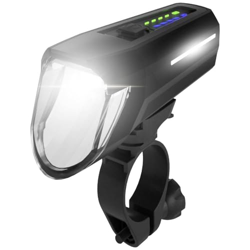 FISCHER Fahrrad LED-Frontlicht 110 Lux, mit Sensormodus, Leuchtweiteneinstellung, bis zu 20 Stunden Leuchtdauer, schwarz, 1 Stück von Fischer