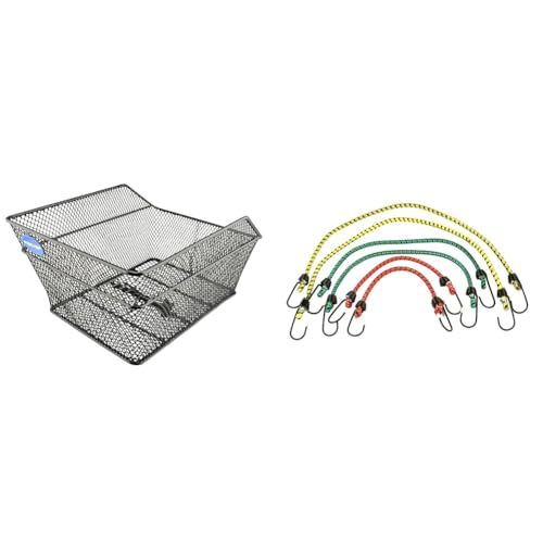 FISCHER Gepäckträgerkorb School, Fahrradkorb, engmaschig & Meister Gepäckspanner-Set 6-teilig - 3 Längen: 30 cm, 45 cm & 60 cm von Fischer