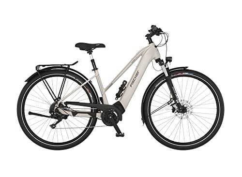 FISCHER E-Bike Trekking VIATOR 7.0i Elektrofahrrad für Damen und Herren, RH 45 cm, Mittelmotor 70 Nm, 36 V Akku, zementgreige matt, 45cm-630Wh von Fischer