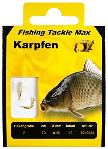 Fishing Tackle Max FTM Karpfenhaken Karpfen Gr. 4 0,30mm 70cm 8240430 Haken Vorfachhaken Haken zum Karpfenangeln von Fishing Tackle Max