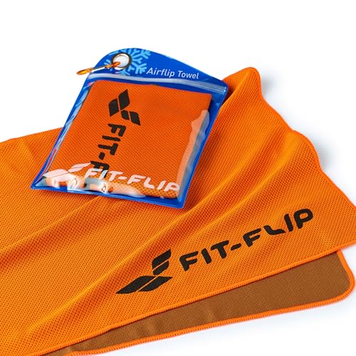 Fit-Flip Kühlendes Handtuch - als Cooling Towel und mikrofaser Kühltuch - kühlendes Sporthandtuch - Airflip Towel für Fitness und Sport - Ice Towel Kühlhandtuch (orange, 100x30cm) von Fit-Flip