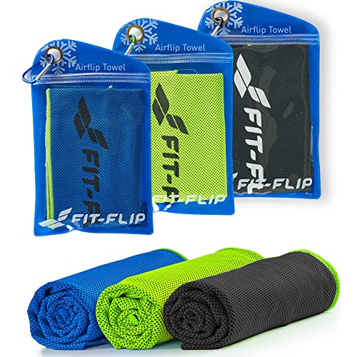 Fit-Flip Kühlhandtuch 3er Set - Cooling Towel und mikrofaser Kühltuch - kühlendes Handtuch - Airflip Towel für Fitness und Sport - Ice Towel (schwarz-grün/grün/dunkel blau-grün, 100x30cm) von Fit-Flip