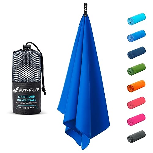 Fit-Flip Microfaser Handtücher - kompakt und leicht - Mikrofaser Handtuch schnelltrocknend - als Reisehandtuch, Sporthandtuch, Strandtuch - Badetuch groß (1x 80x40cm + 1 Tasche, Königsblau) von Fit-Flip
