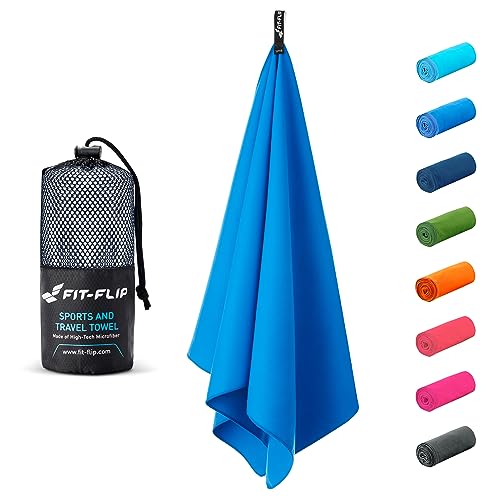 Fit-Flip Microfaser Handtücher - kompakt und leicht - Mikrofaser Handtuch schnelltrocknend - als Reisehandtuch, Sporthandtuch, Strandtuch - Badetuch groß (1x 80x40cm + 1 Tasche, Meerblau) von Fit-Flip