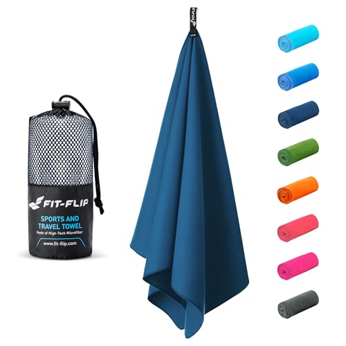 Fit-Flip Microfaser Handtücher - kompakt und leicht - Mikrofaser Handtuch schnelltrocknend - als Reisehandtuch, Sporthandtuch, Strandtuch - Badetuch groß (1x 80x40cm + 1 Tasche, Marineblau) von Fit-Flip